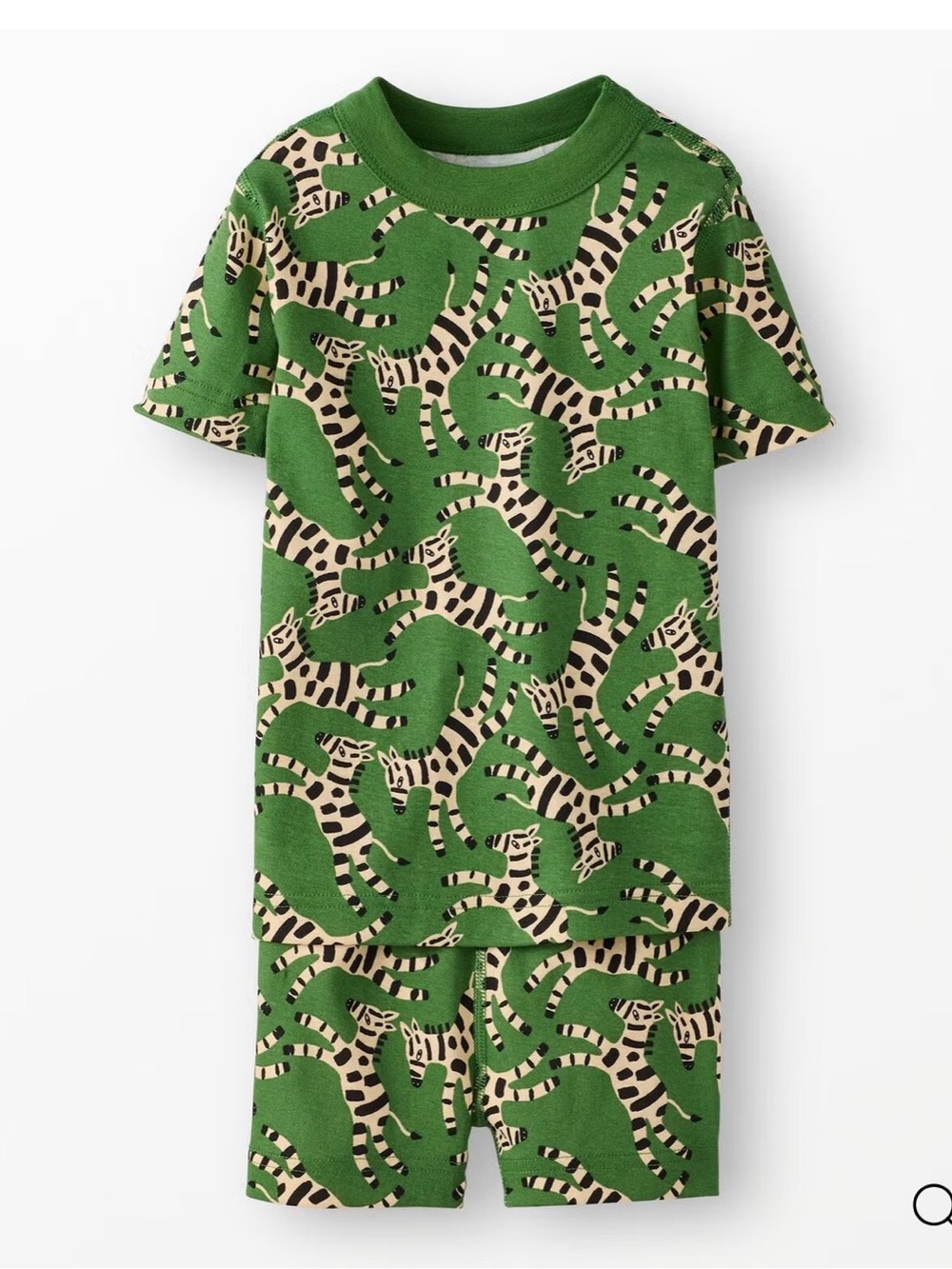Hanna Andersson 90 3T Green Zebra Summer Short Sleeve Pajamas